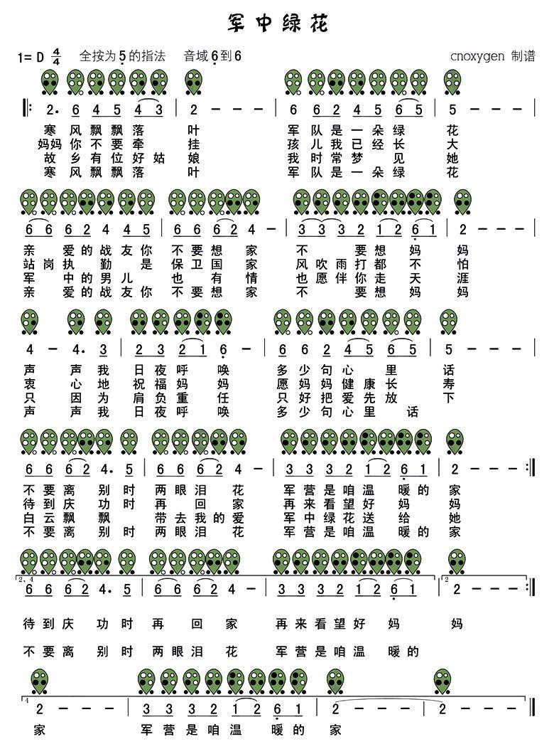 军中绿花（六孔陶笛谱）其它曲谱（图1）