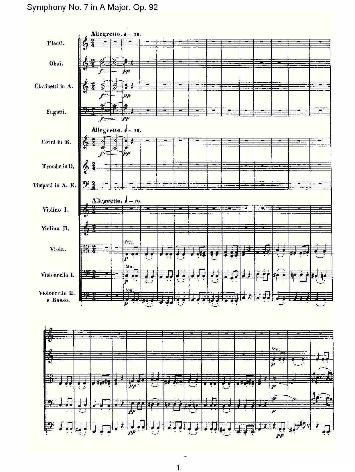 A大调第七交响曲 Op.92第二乐章其它曲谱（图1）