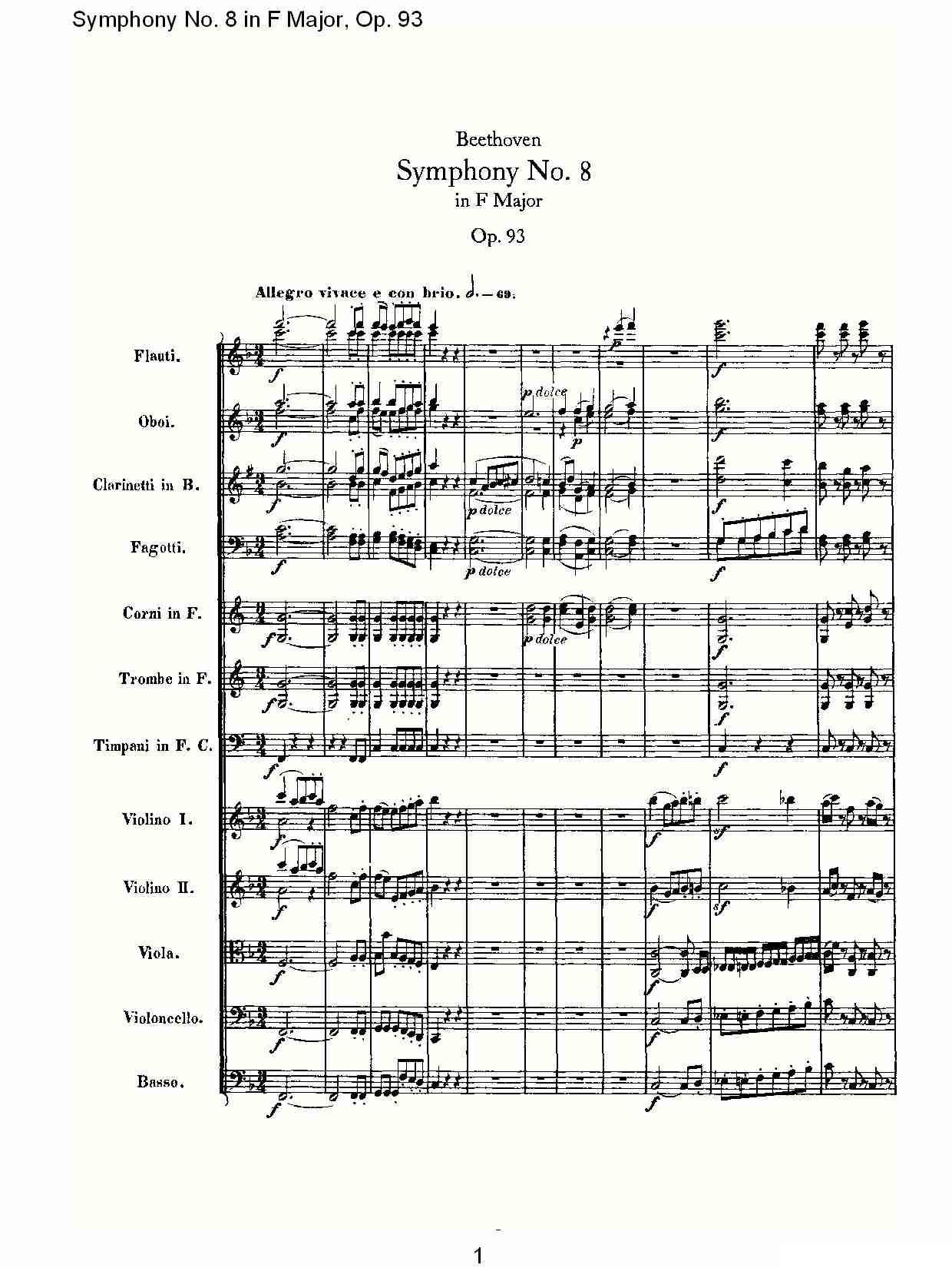 F大调第八交响曲 Op.93 第一乐章其它曲谱（图1）