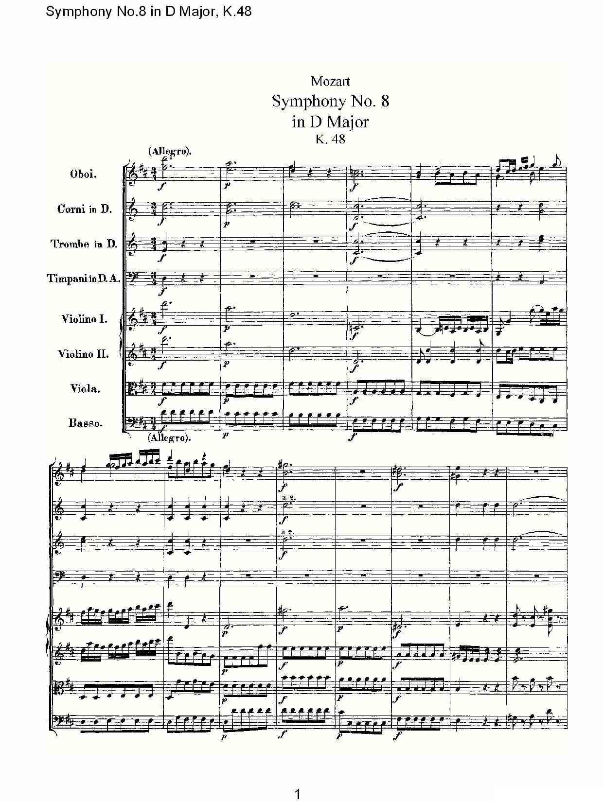 Symphony No.8 in D Major, K.48（D大调第八交响曲K.48）其它曲谱（图1）