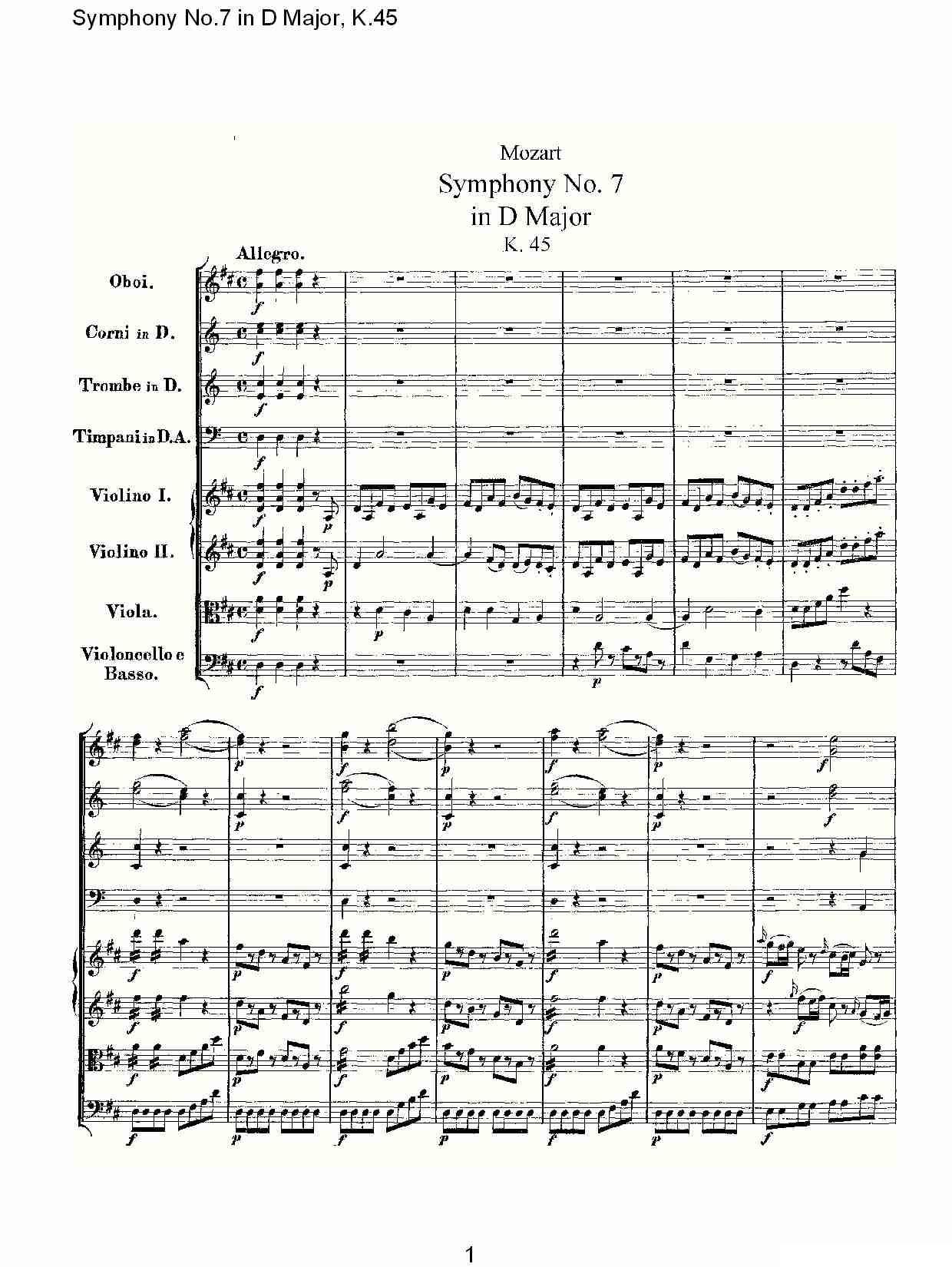 Symphony No.7 in D Major, K.45（D大调第七交响曲K.45）其它曲谱（图1）