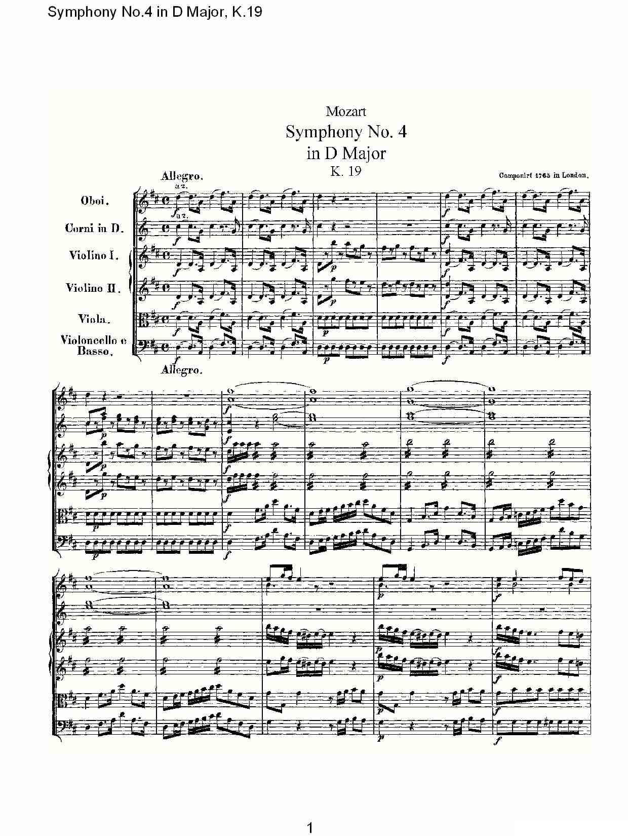Symphony No.4 in D Major, K.19（Ｄ大调第四交响曲K.19）其它曲谱（图1）