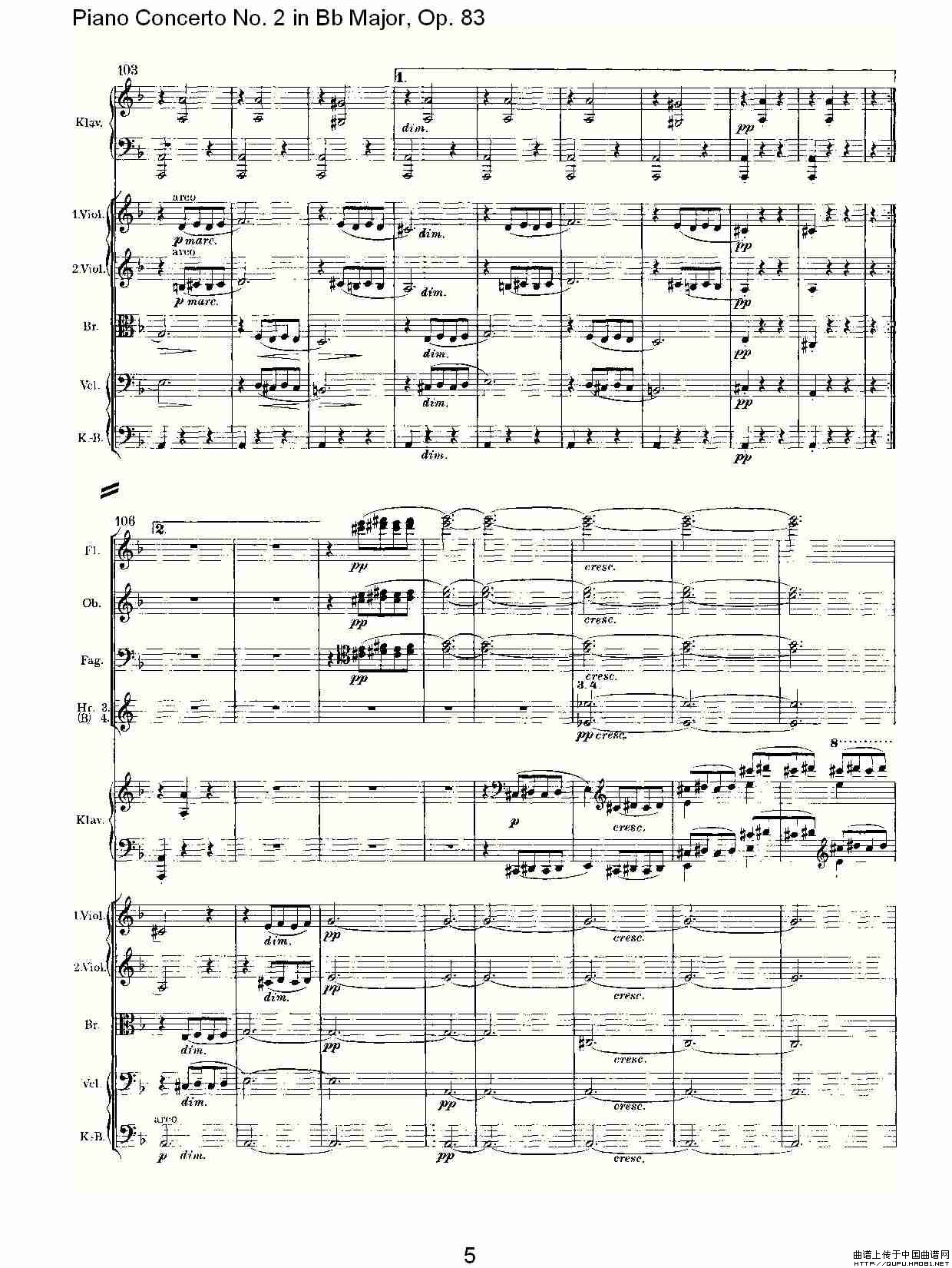 Bb大调钢琴第二协奏曲, Op.83第二乐章其它曲谱（图3）