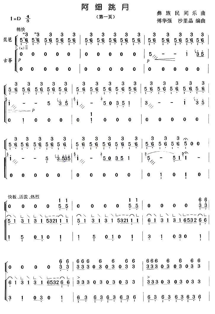 阿细跳月（琵琶+古筝）其它曲谱（图1）