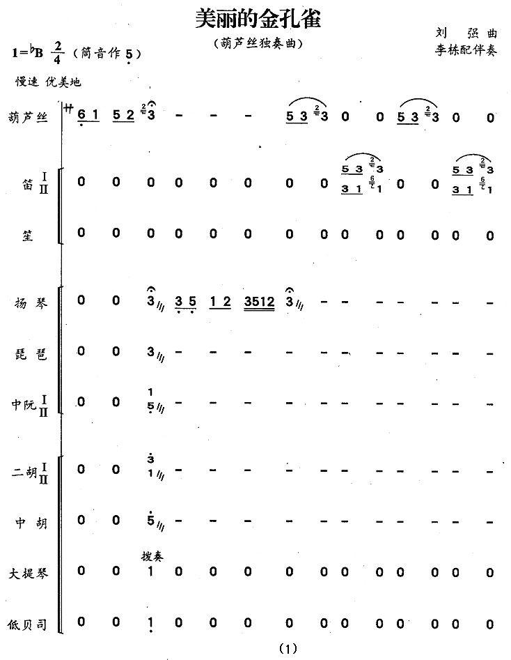 美丽的金孔雀（刘强作曲版 [带伴奏总谱]）其它曲谱（图1）