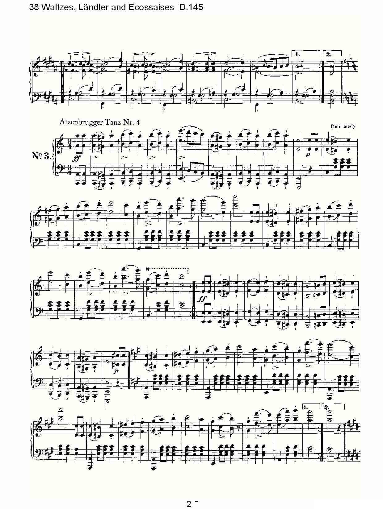 38华尔兹舞曲, L?ndler and Ecossaises D.145其它曲谱（图2）