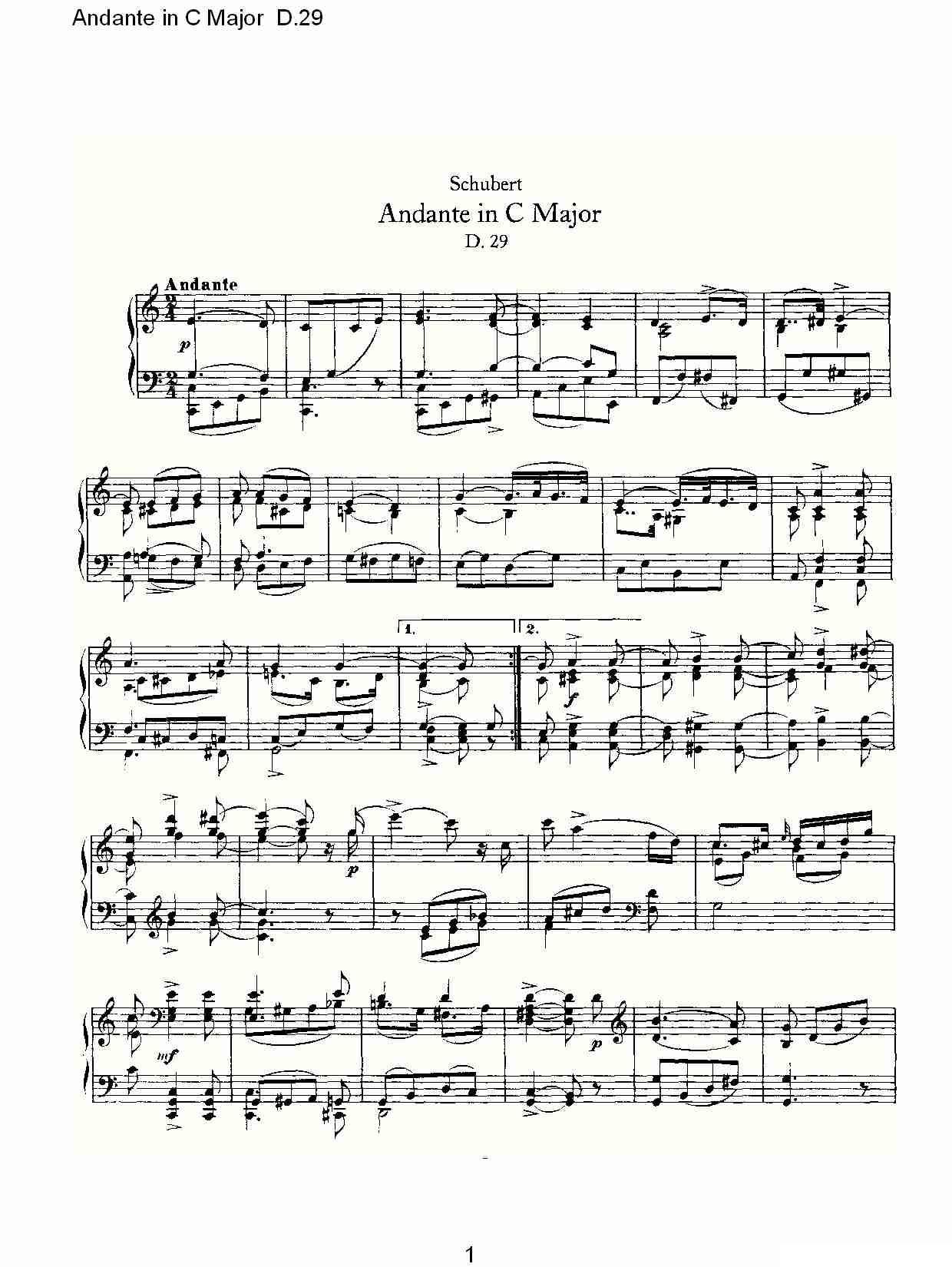 Andante in C Major D.29（C大调行板D.29）其它曲谱（图1）