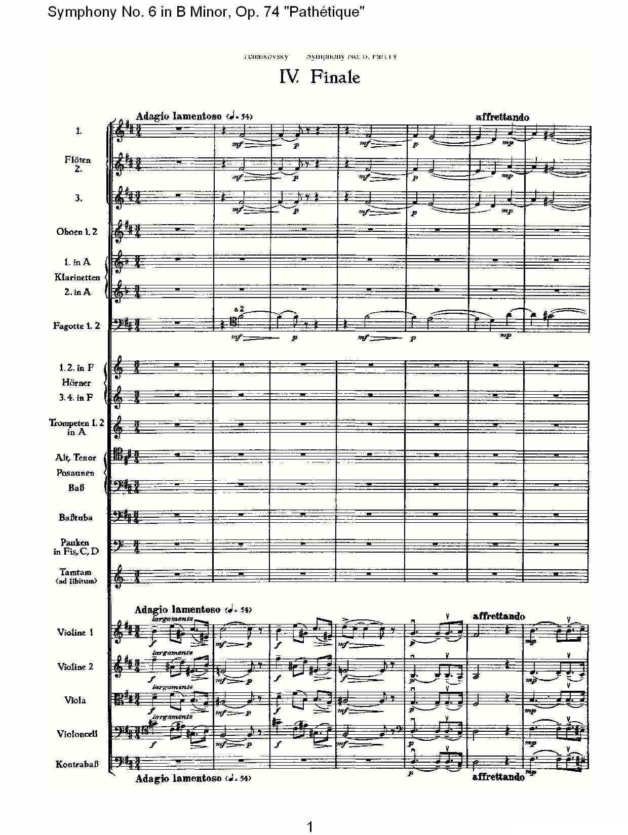 B小调第六交响曲,Op.74（第四乐章[一]）其它曲谱（图1）
