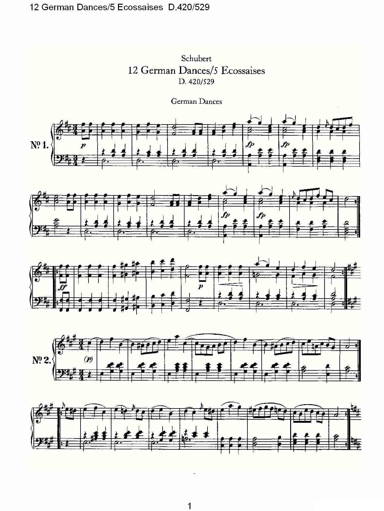 12 German Dances/5 Ecossaises D.420/529其它曲谱（图1）