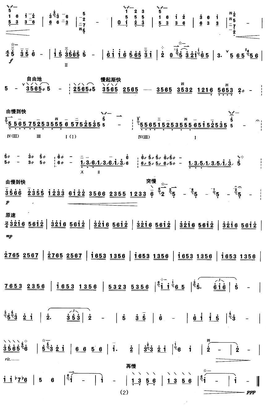 柳琴考级曲目七级：渔歌（赫哲族）其它曲谱（图2）