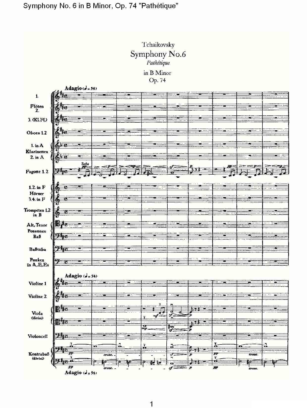 B小调第六交响曲,Op.74（第一乐章[一]）其它曲谱（图1）