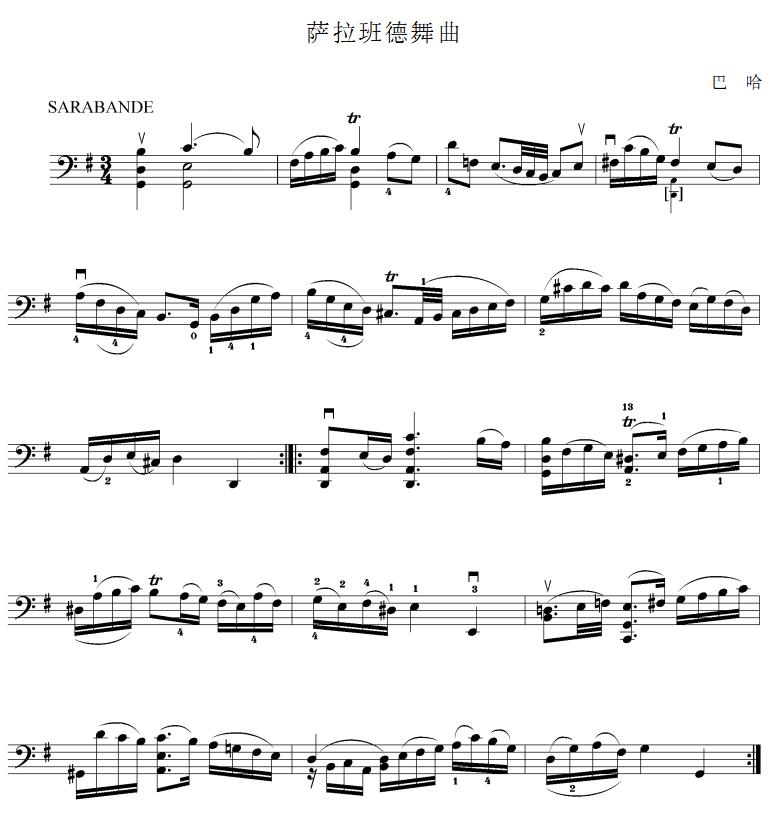 萨拉班德舞曲(大提琴谱)其它曲谱（图1）