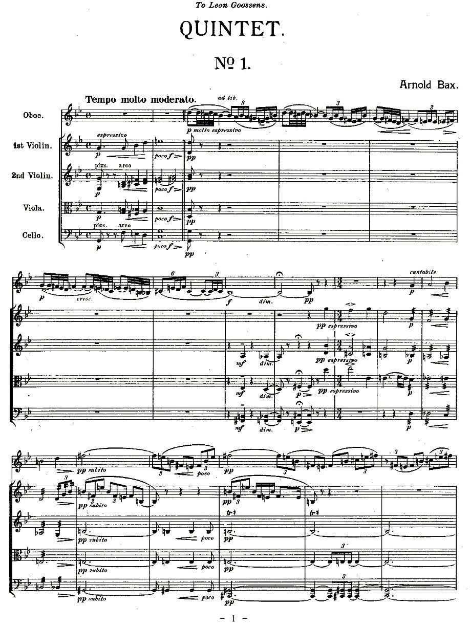 QUINTET.No1.（双簧管+弦乐五重奏第一乐章、总谱）其它曲谱（图1）