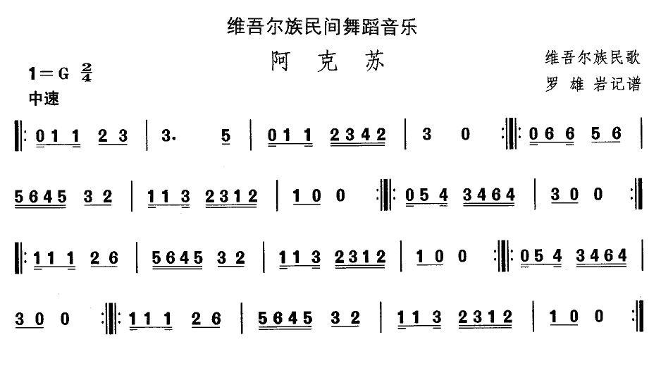 中国民族民间舞曲选（十)维吾尔族舞蹈：阿克）其它曲谱（图1）