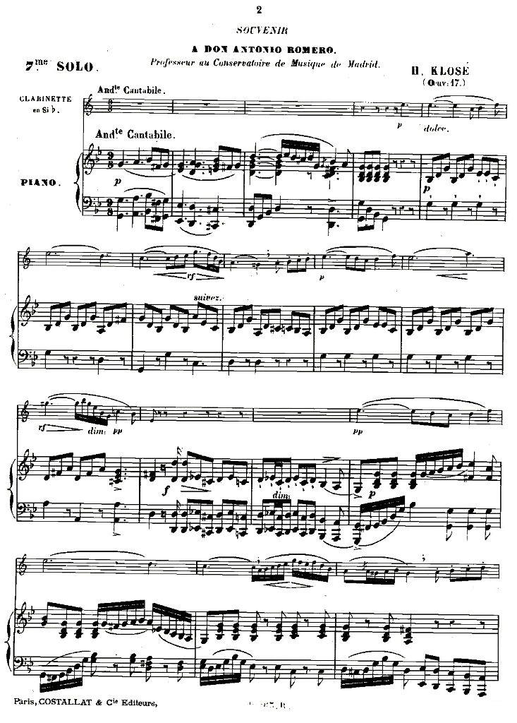 Klose Souvenir a Romero（单簧管+钢琴）其它曲谱（图1）
