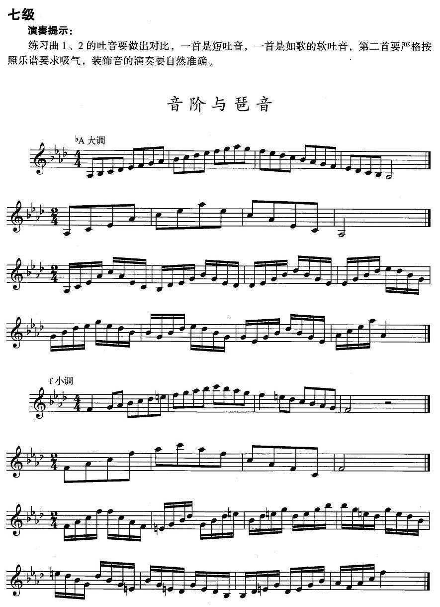 小号考级七级：音阶与琶音（bA大调、f小调）其它曲谱（图1）