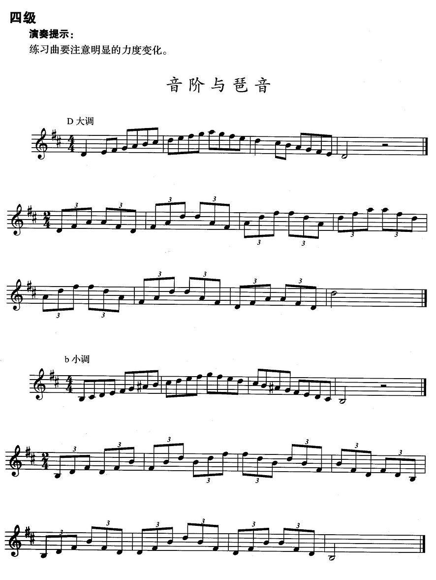 小号考级四级：音阶与琶音（D大调、b小调）其它曲谱（图1）