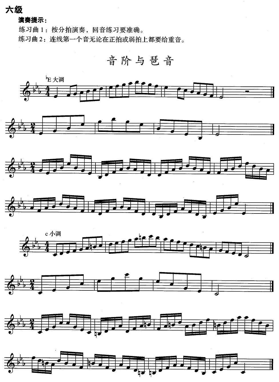 小号考级六级：音阶与琶音（bE大调、c小调）其它曲谱（图1）