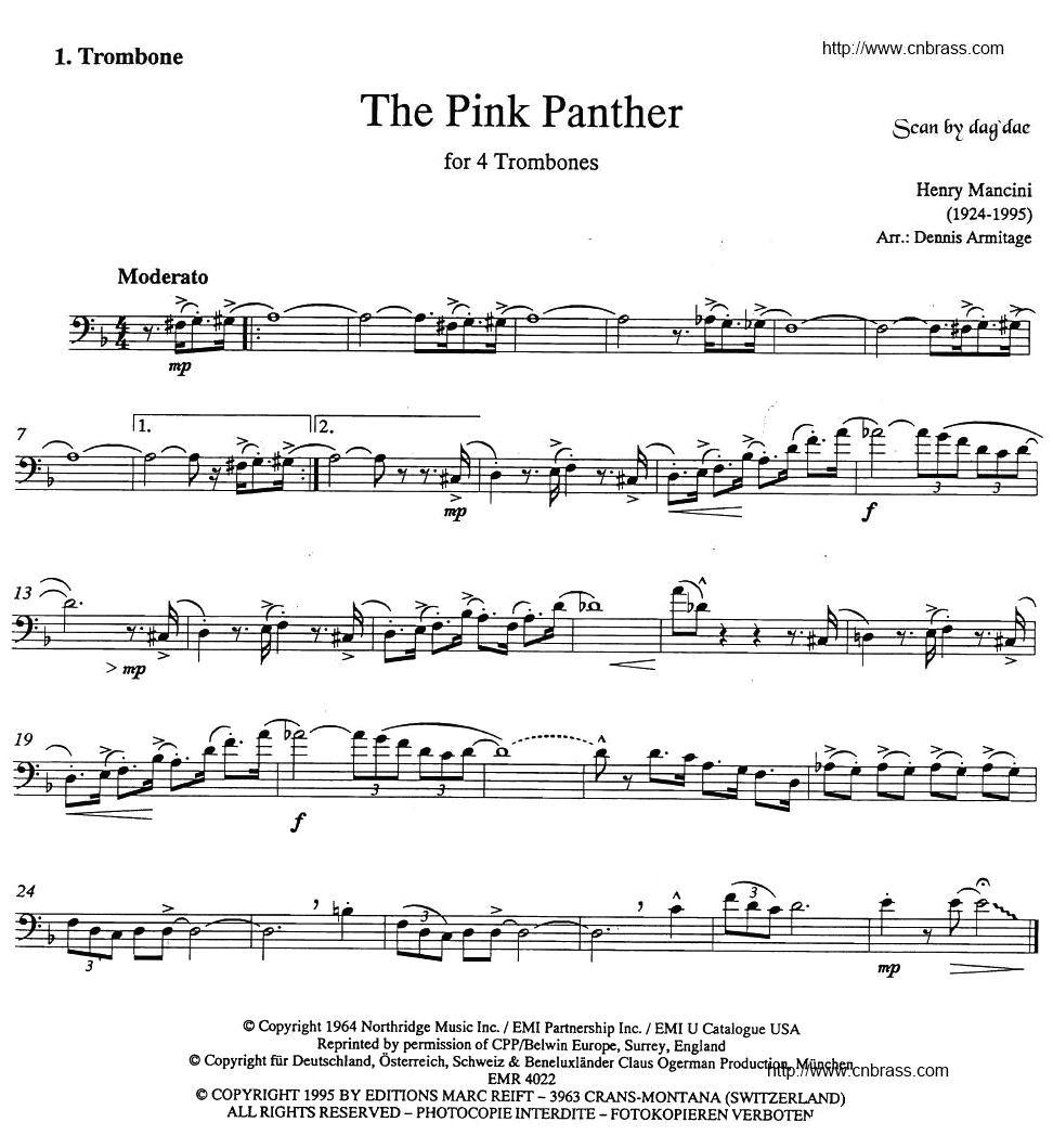 The Pink Panther（《粉红豹》长号四重奏）其它曲谱（图1）