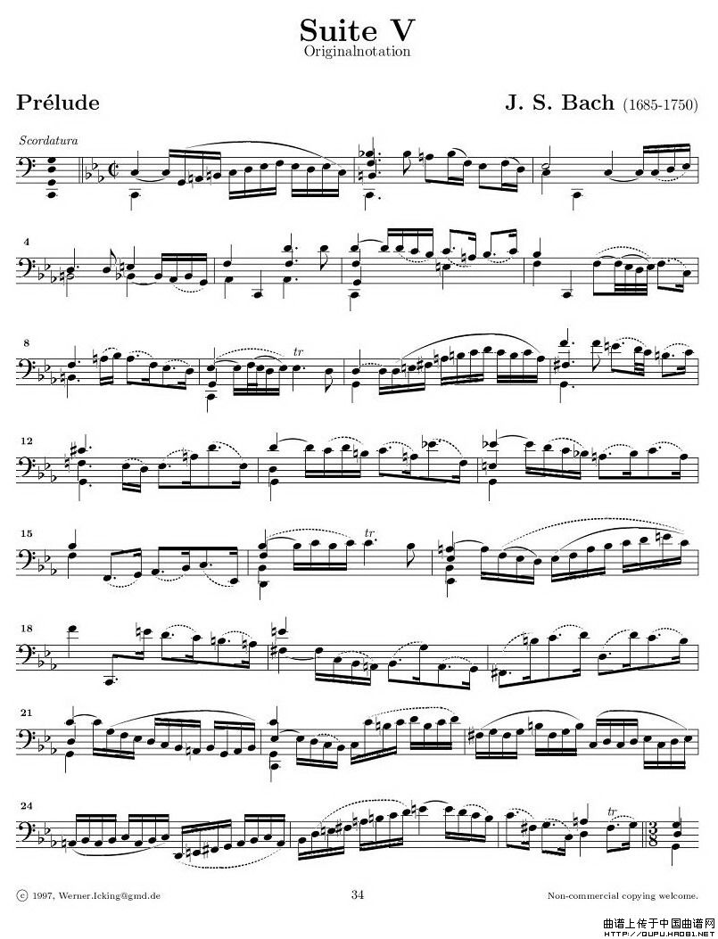 巴赫无伴奏大提琴练习曲之五P1其它曲谱（图1）