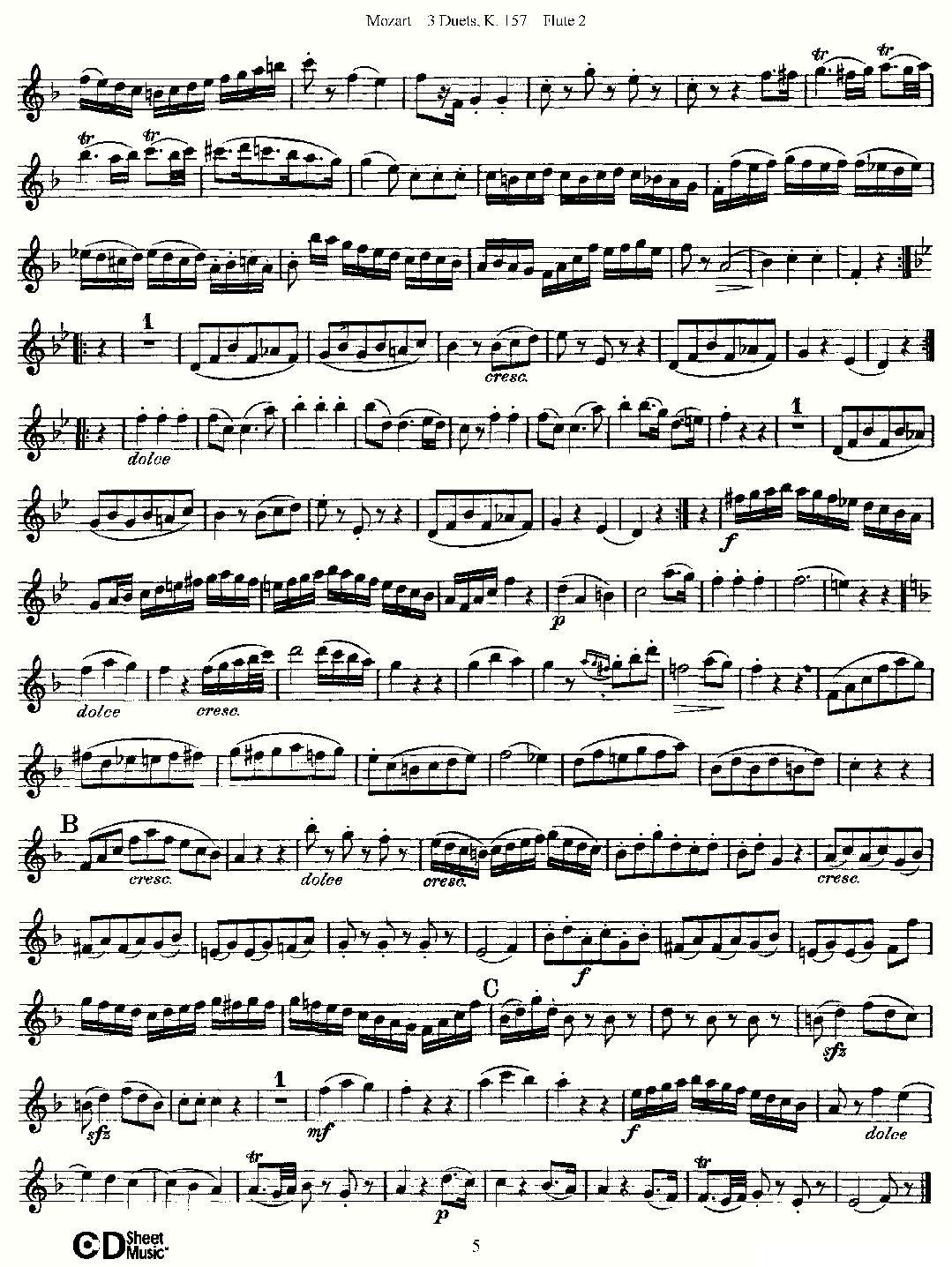 3 Duets K.157 之第二长笛（二重奏三首 K157号）其它曲谱（图5）