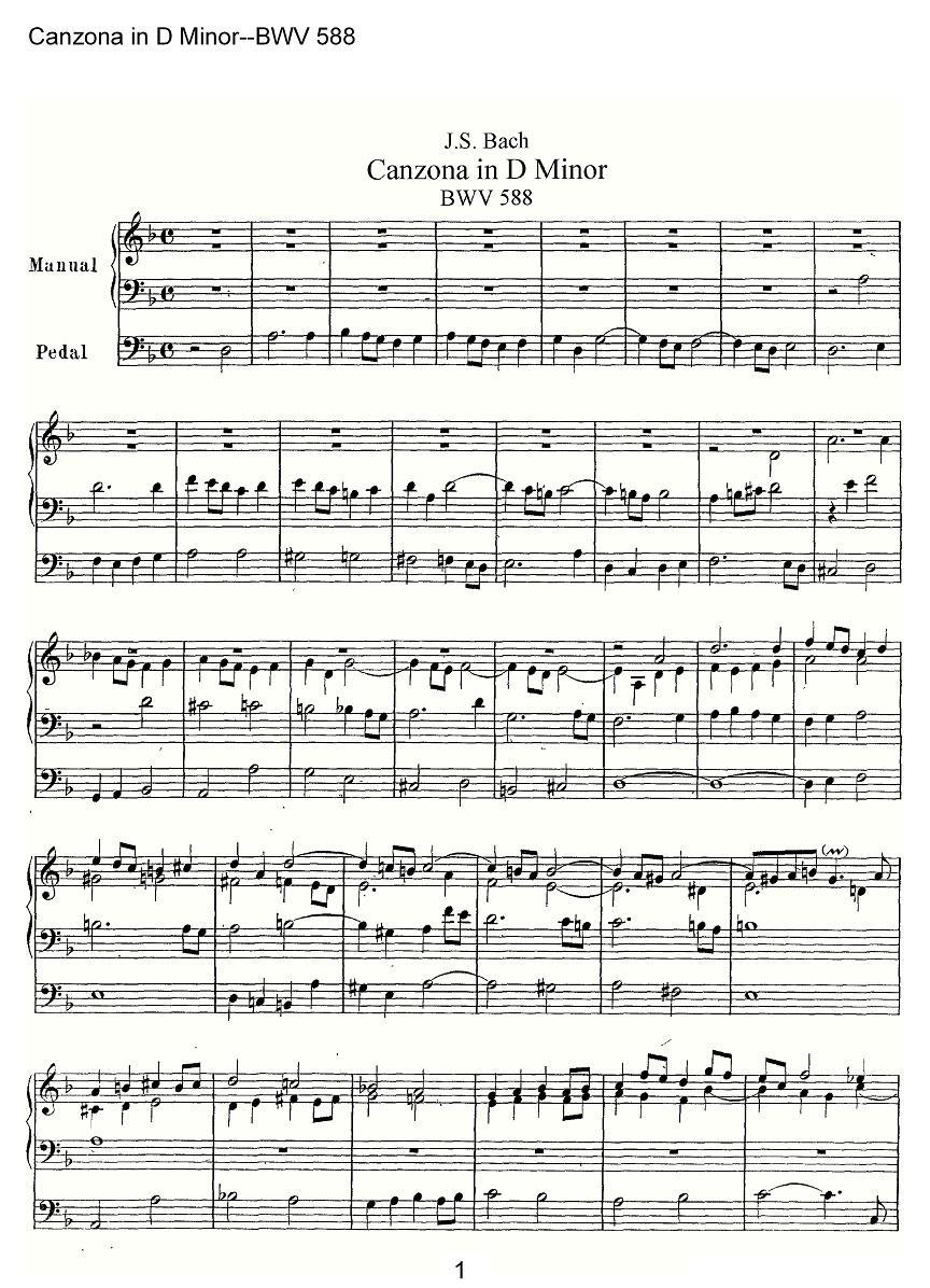Canzona in D Minor--BWV 588（管风琴谱）其它曲谱（图1）