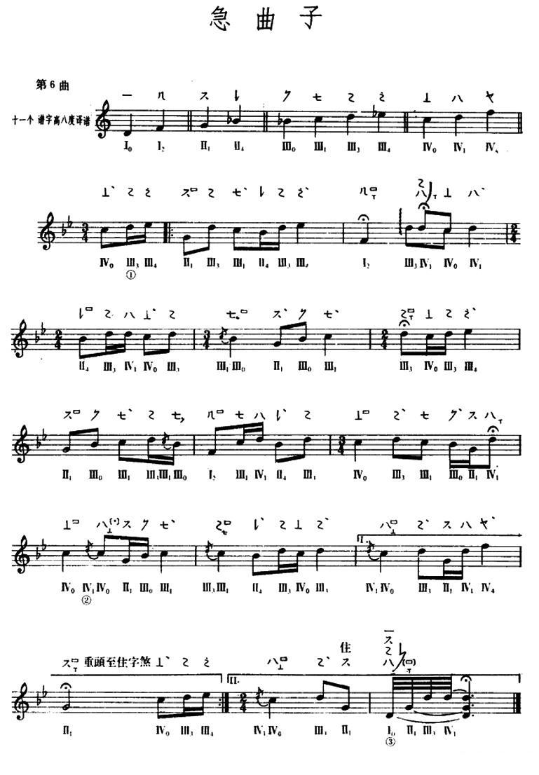 急曲子（敦煌琵琶曲谱 第6曲）其它曲谱（图1）