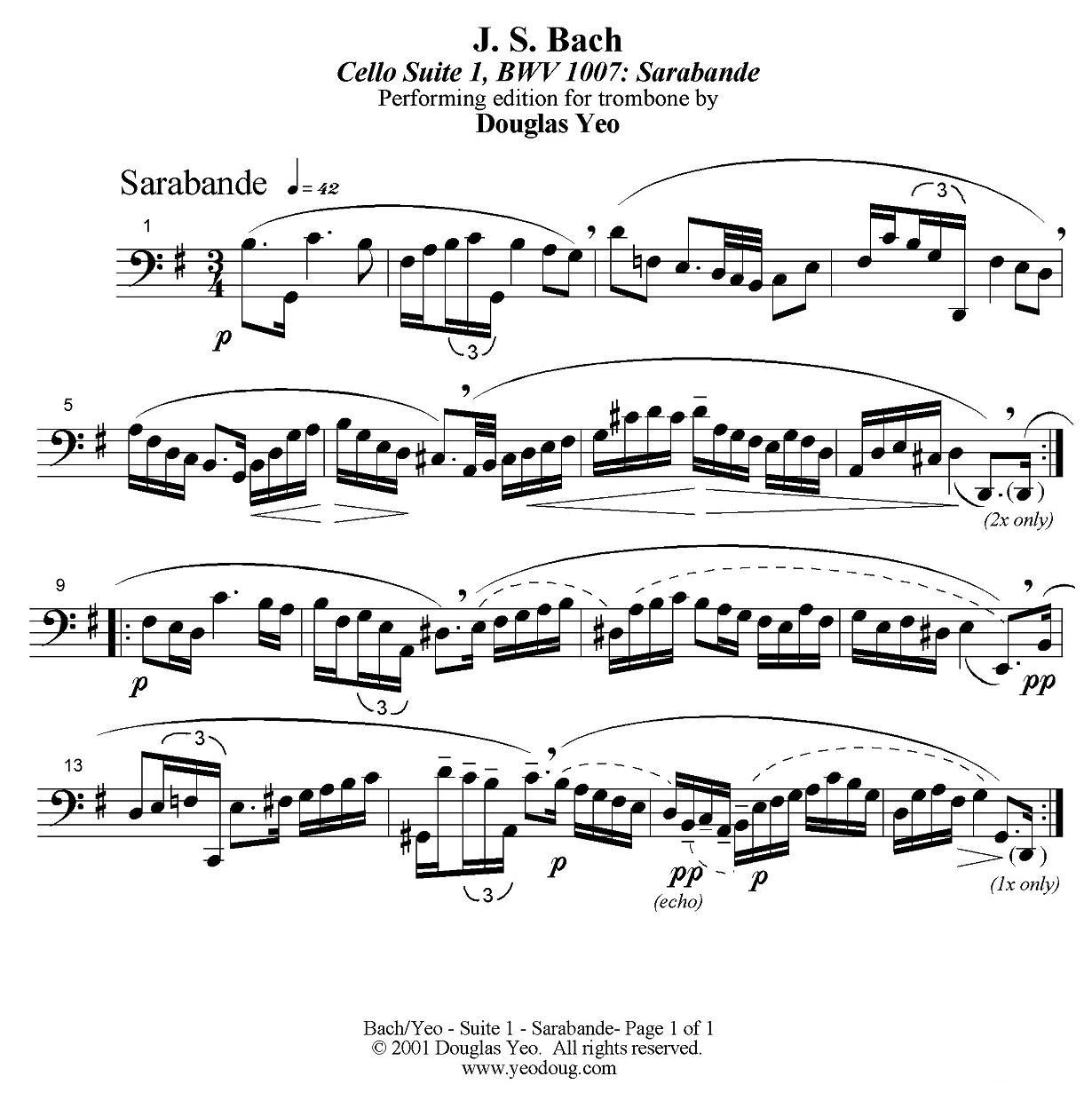 Douglas Yeo - Sarabande（萨拉班德舞曲）（低音长号）其它曲谱（图1）