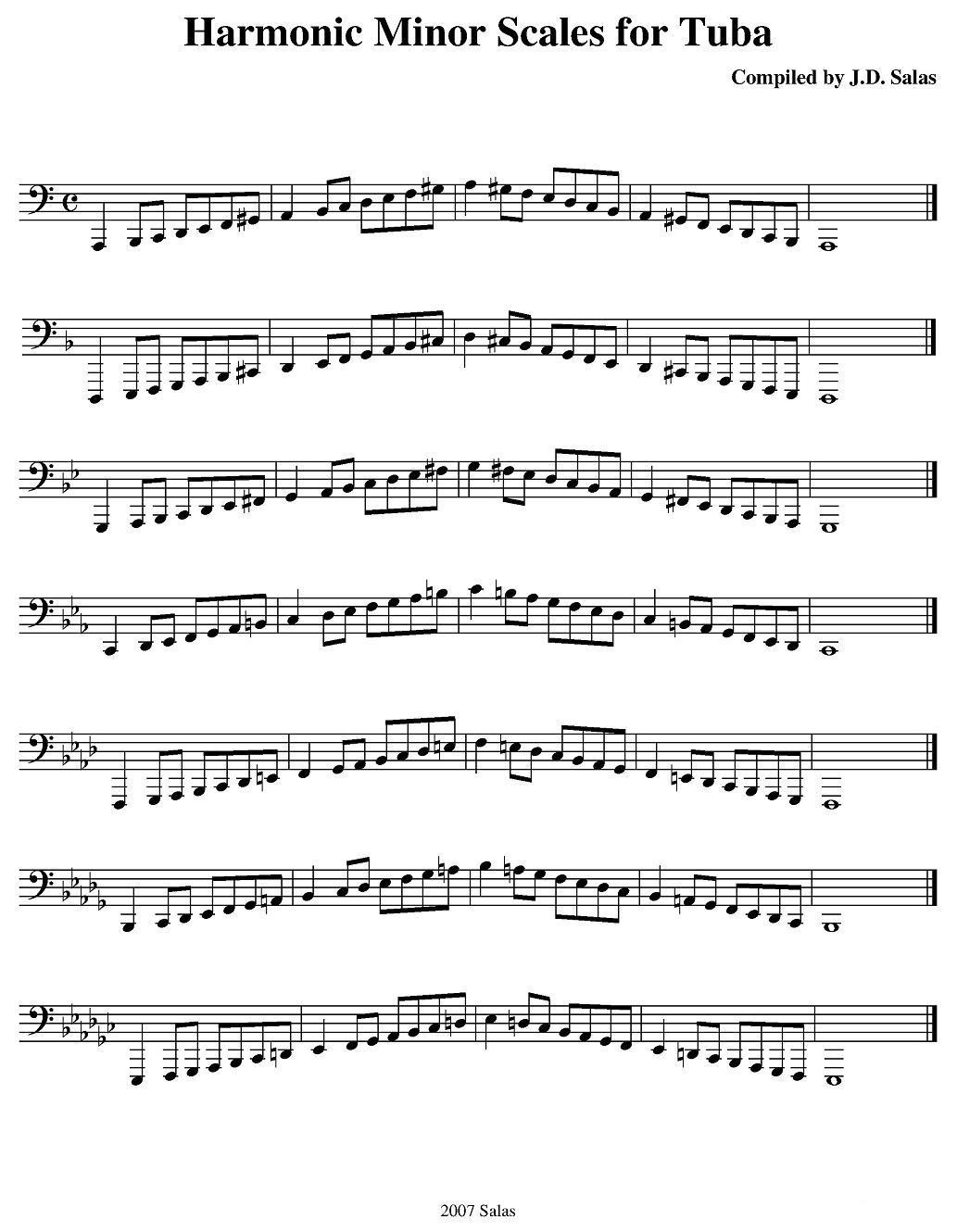 Harmonic Minor Scales - Tuba（大号练习教材选曲）其它曲谱（图1）