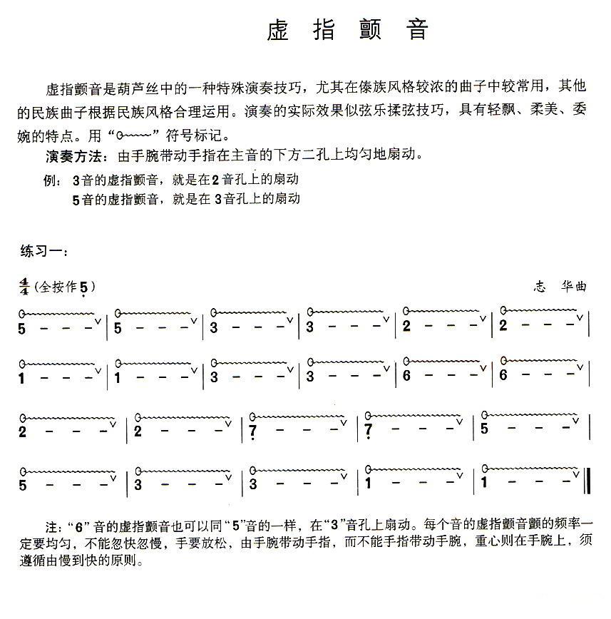 葫芦丝技巧练习之三：虚指颤音练习其它曲谱（图1）