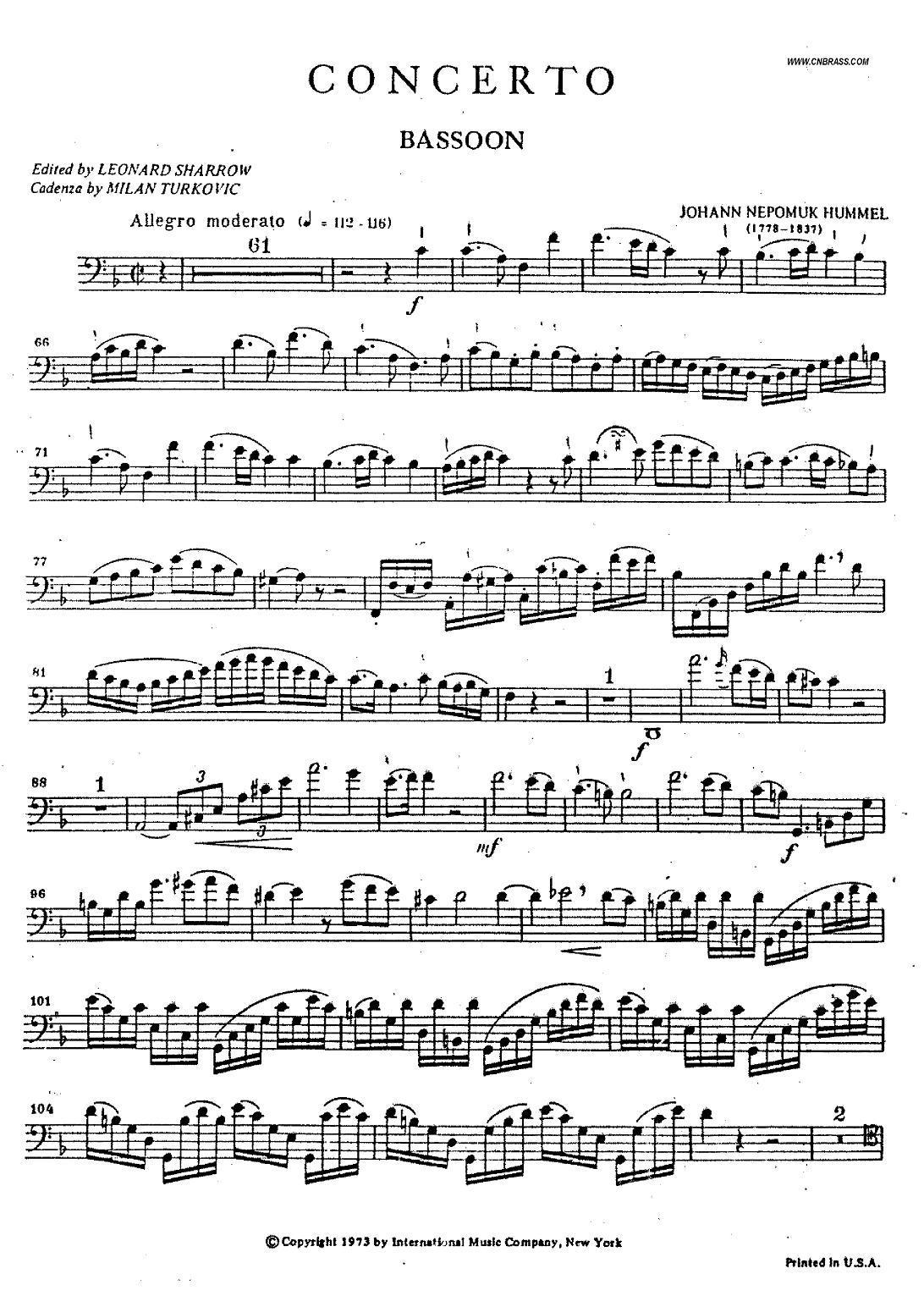humel - CONCERTO bassoon（胡梅尔 - 巴松协奏曲）其它曲谱（图1）