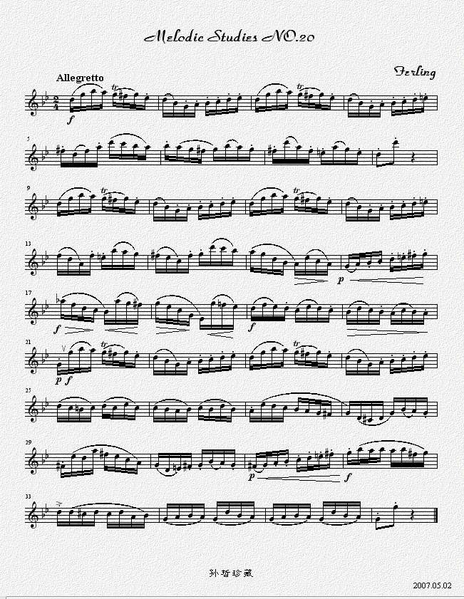 四十八首旋律练习曲之二十萨克斯曲谱（图1）