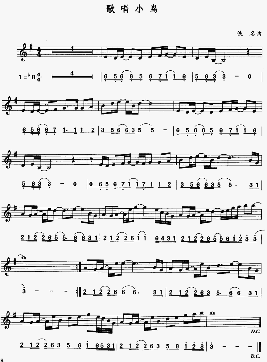 歌唱小鸟（简线合谱）萨克斯曲谱（图1）