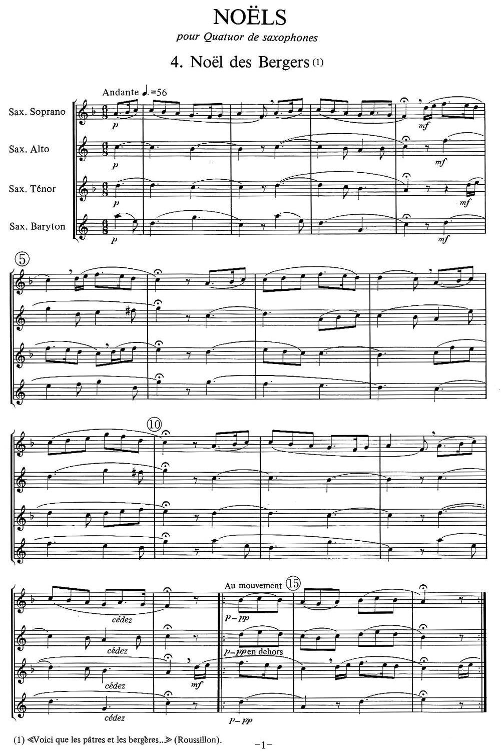 jean Bouvard 编写的6首萨克斯四重奏之四萨克斯曲谱（图1）
