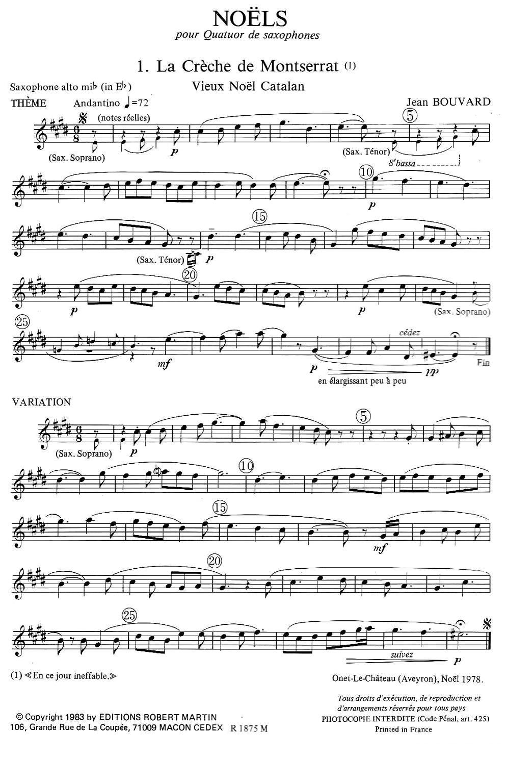 jean Bouvard 编写的6首萨克斯四重奏（中音萨克斯分谱）萨克斯曲谱（图1）