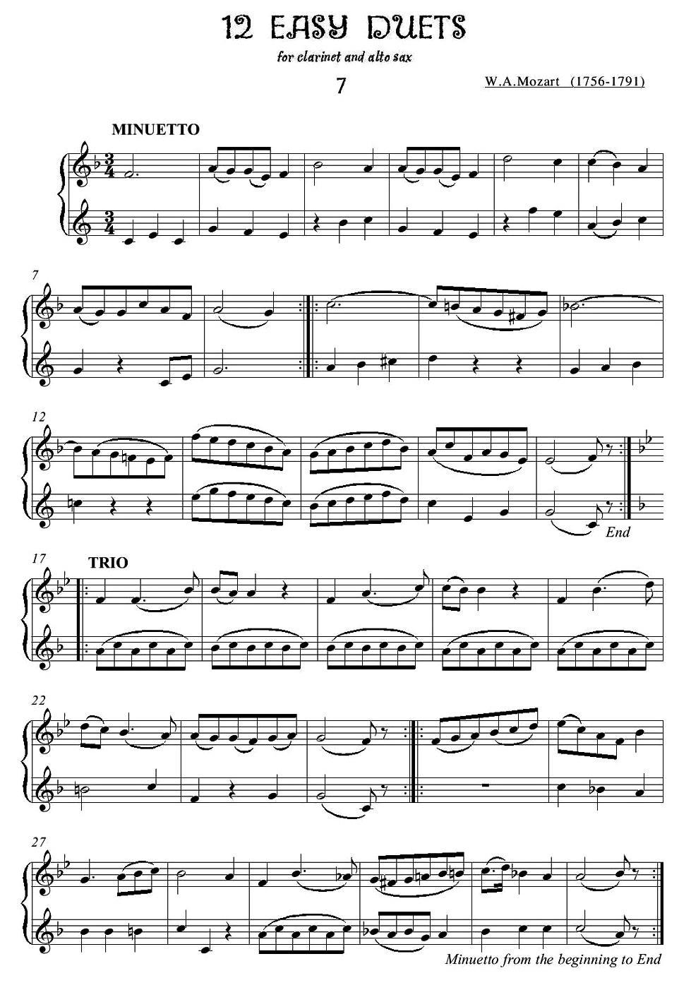 12首单簧管萨克斯重奏之七萨克斯曲谱（图1）
