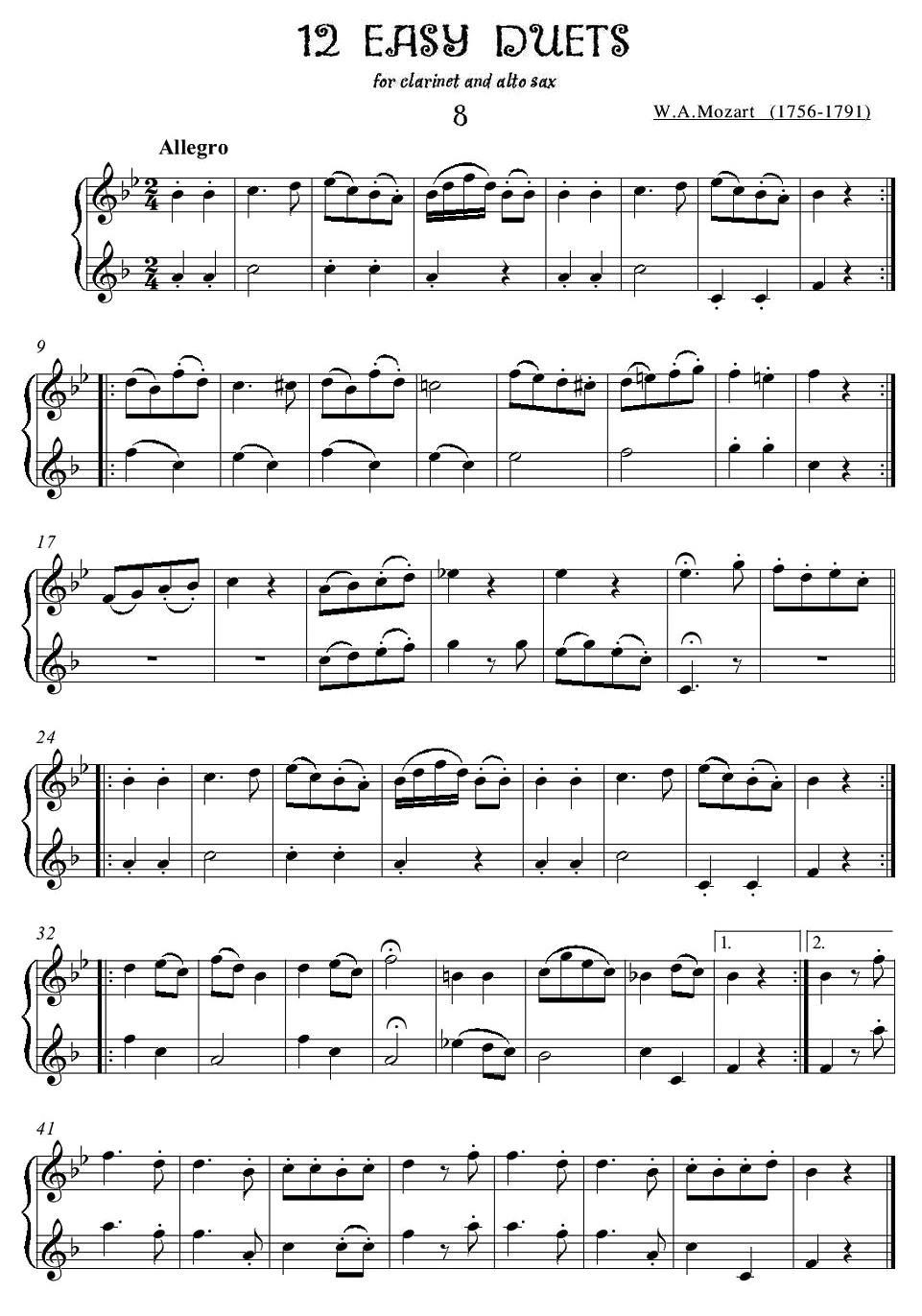 12首单簧管萨克斯重奏之八萨克斯曲谱（图1）