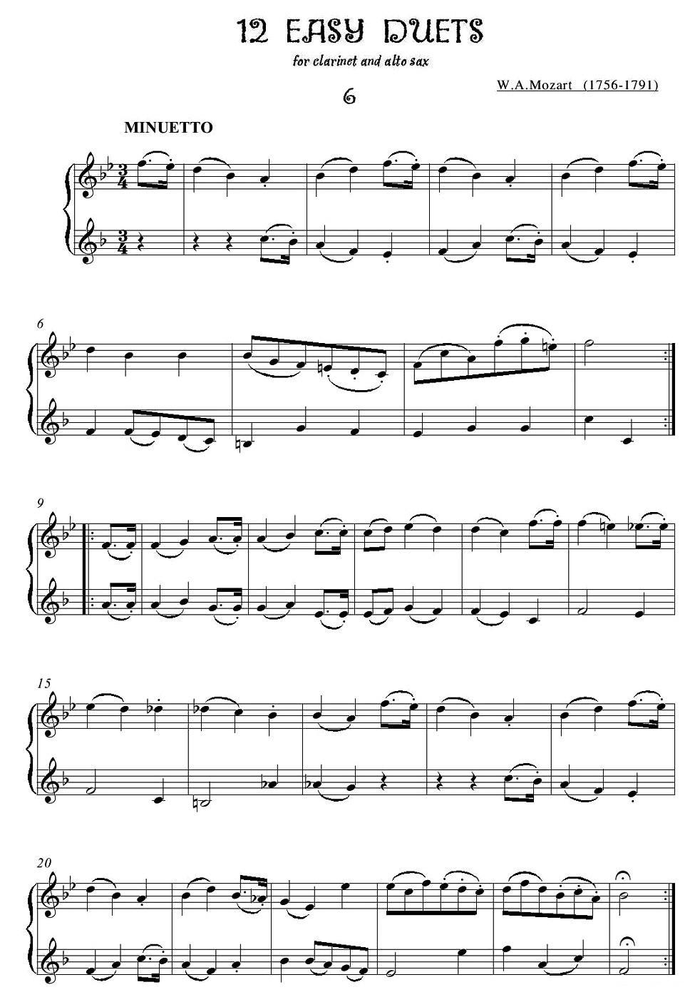 12首单簧管萨克斯重奏之六萨克斯曲谱（图1）