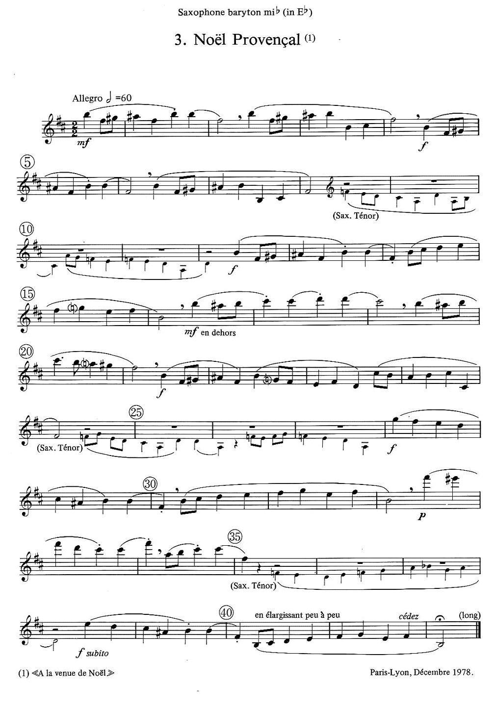 jean Bouvard 编写的6首萨克斯四重奏（低音萨克斯分谱）萨克斯曲谱（图3）