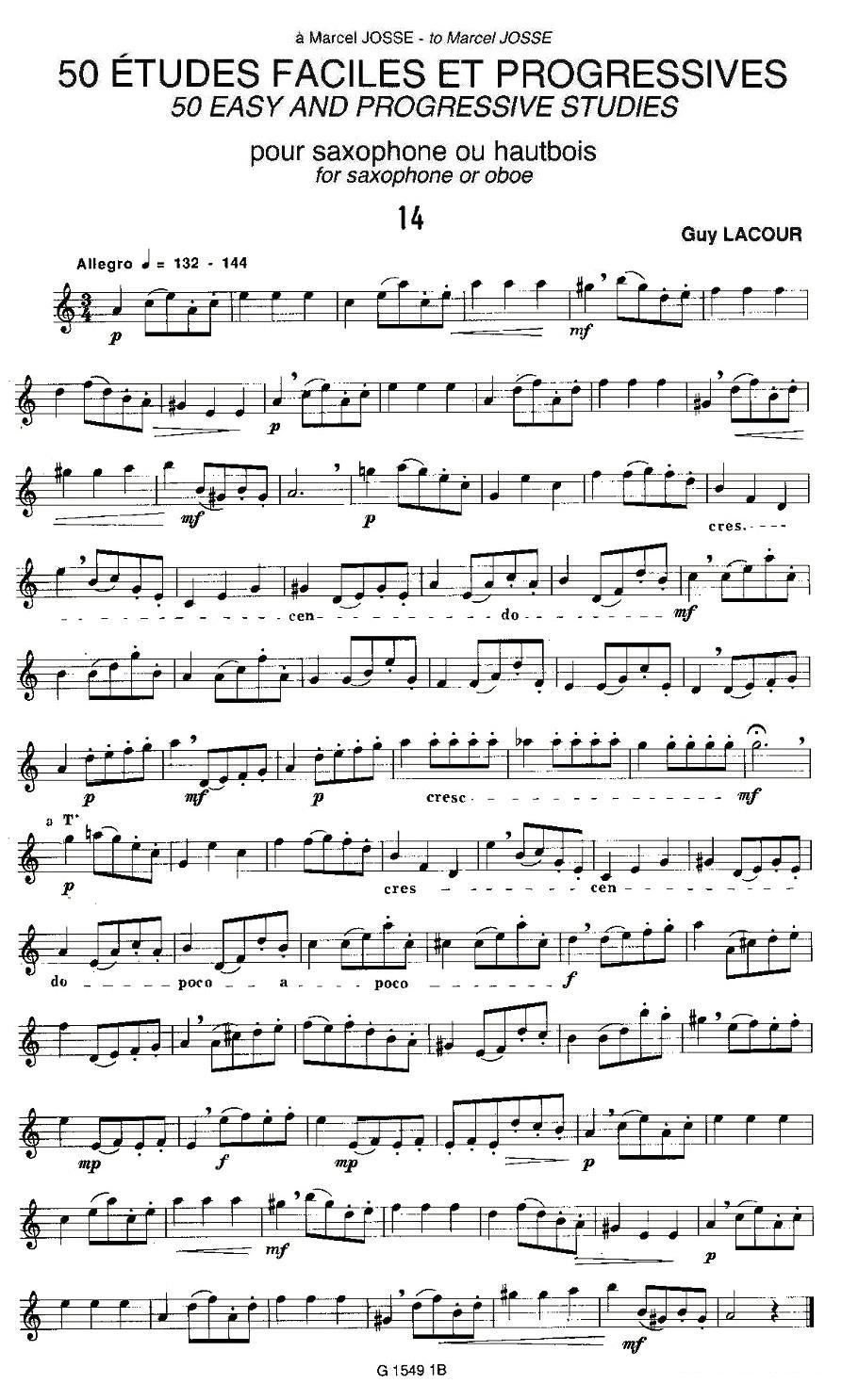 Guy Lacour 50 首萨克斯练习曲之14萨克斯曲谱（图1）