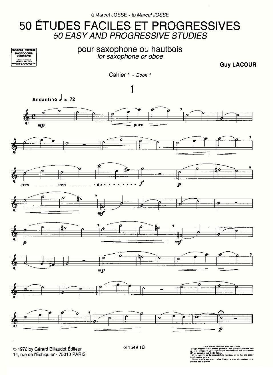 Guy Lacour 50 首萨克斯练习曲之一萨克斯曲谱（图1）