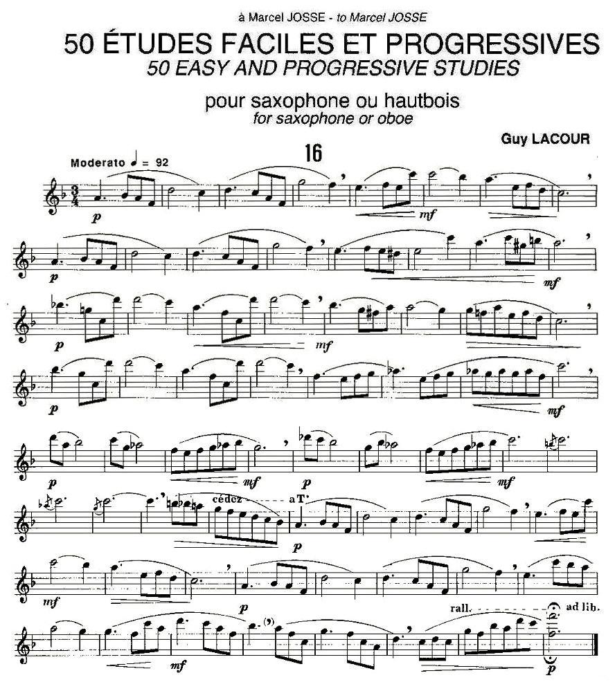 Guy Lacour 50 首萨克斯练习曲之16萨克斯曲谱（图1）