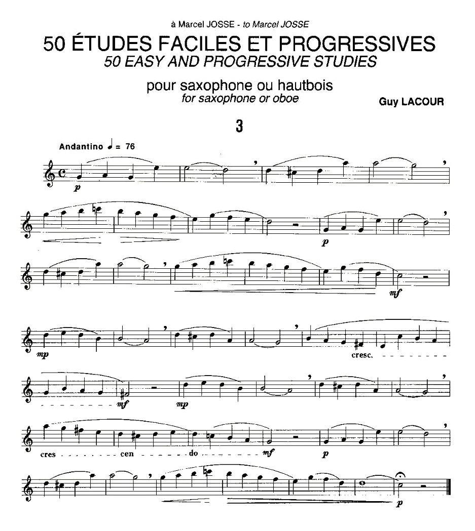 Guy Lacour 50 首萨克斯练习曲之三萨克斯曲谱（图1）