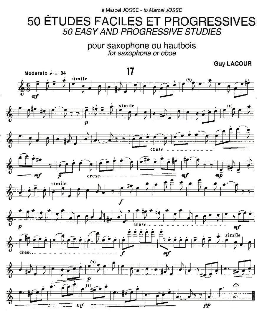 Guy Lacour 50 首萨克斯练习曲之17萨克斯曲谱（图1）