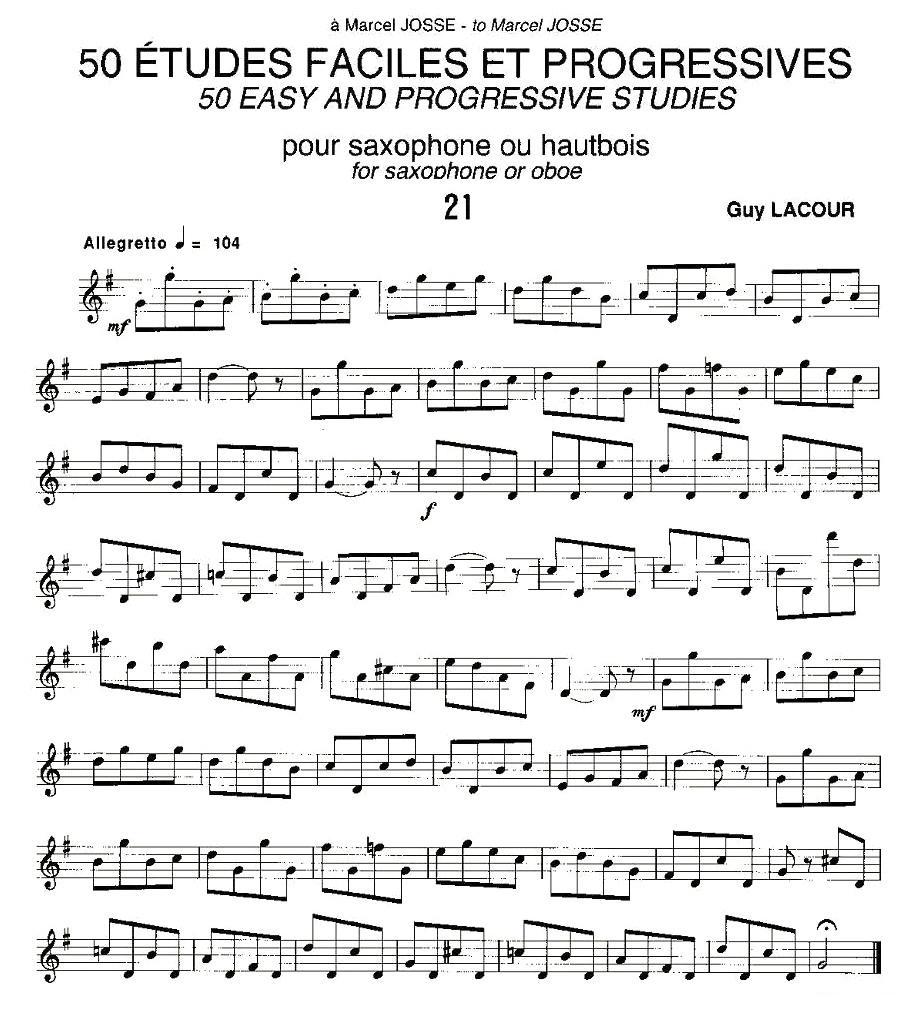 Guy Lacour 50 首萨克斯练习曲之21萨克斯曲谱（图1）