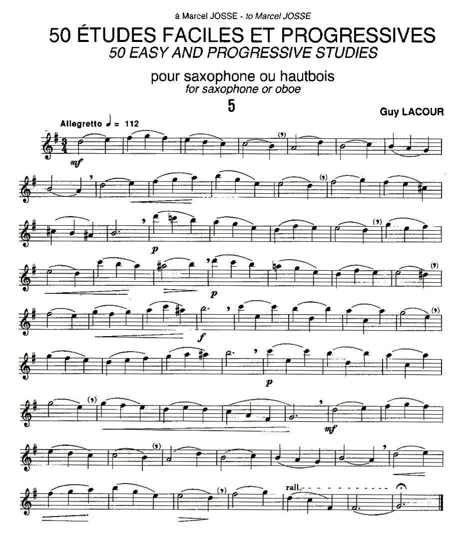 Guy Lacour 50 首萨克斯练习曲之五萨克斯曲谱（图1）