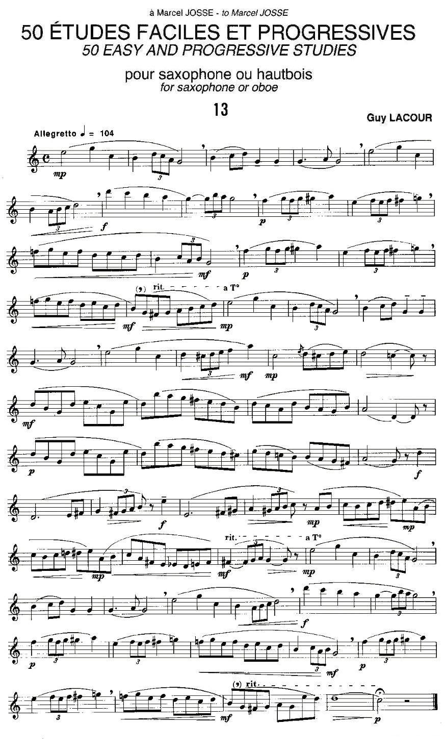 Guy Lacour 50 首萨克斯练习曲之13萨克斯曲谱（图1）
