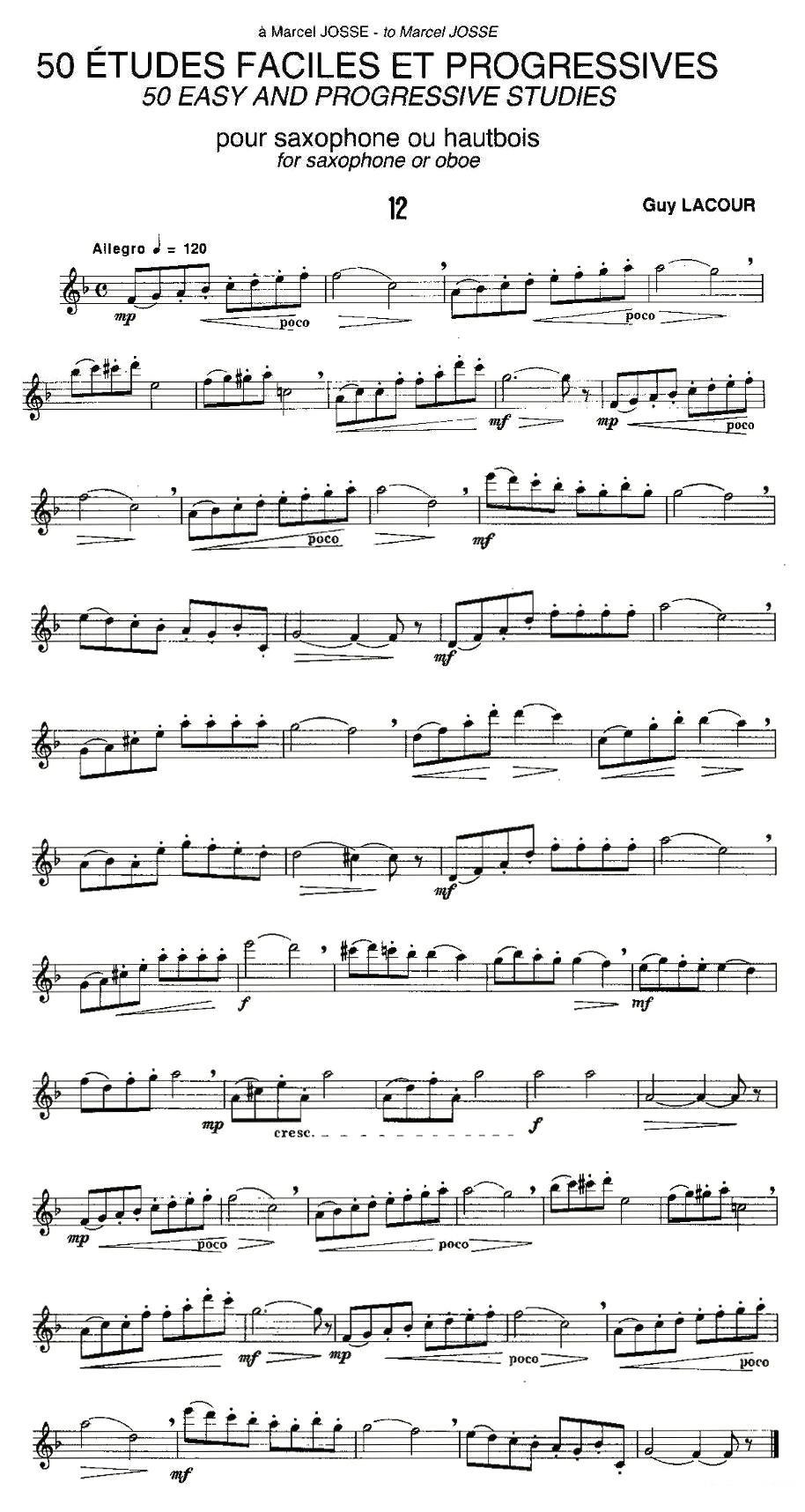Guy Lacour 50 首萨克斯练习曲之12萨克斯曲谱（图1）