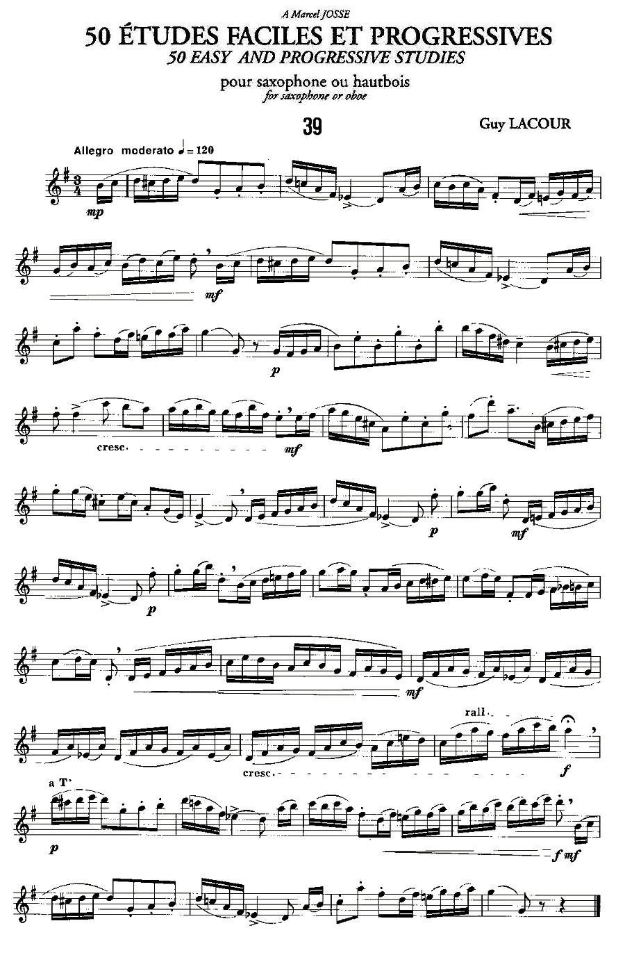 Guy Lacour 50 首萨克斯练习曲之39萨克斯曲谱（图1）