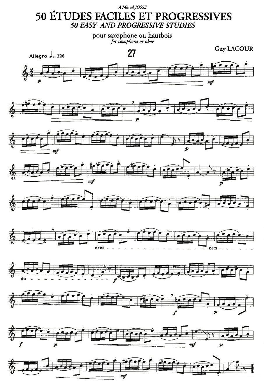 Guy Lacour 50 首萨克斯练习曲之27萨克斯曲谱（图1）